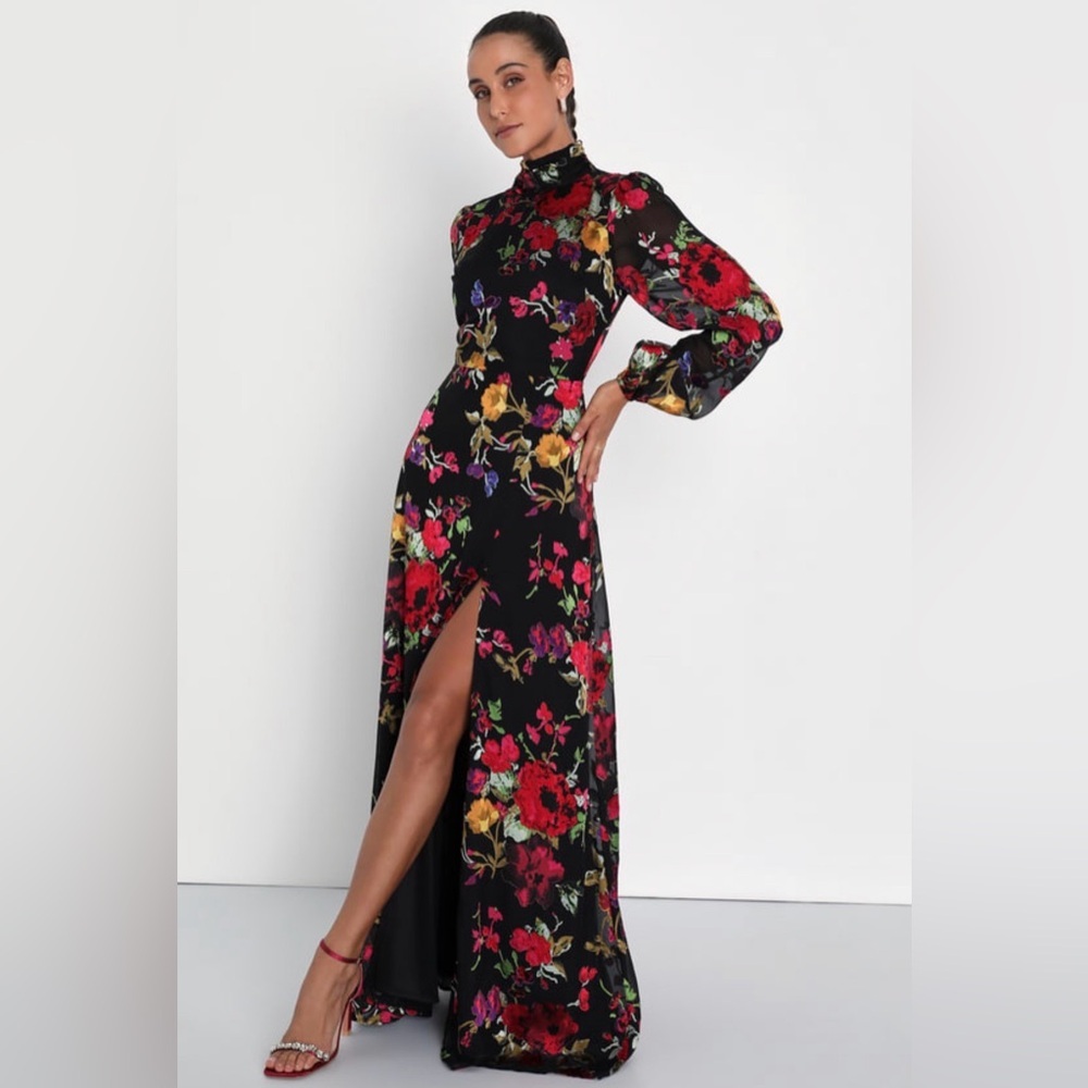 Lulus Floral Maxi Dress with Long Sleeves